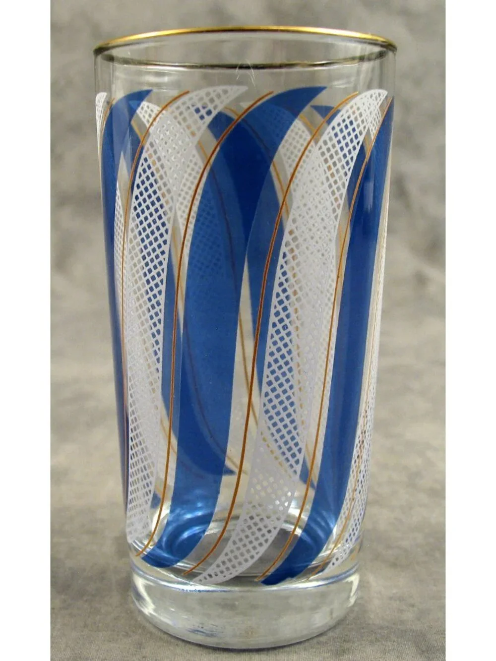 Vtg Libbey Blue Swirl White Lattice Cocktail Glasses Gold Rim Set of 4
